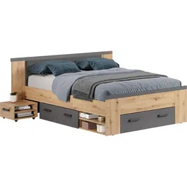 trendteam Follow SZ:Ko.+Fr.Artisan Eiche Melamin,Abs.Fr.+Kopfteil Matera Melamin,Doppelbett inkl.2 Nachttische -