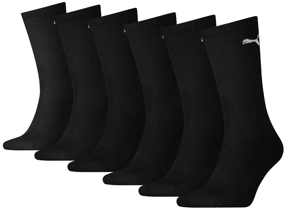 PUMA Unisex Sportsocken, 6 Paar - Crew Socks, Tennissocken, einfarbig Schwarz 39-42