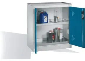 C+P Umwelt-Beistellschrank mit Drehtüren, 2 Wannenböden, H1020xB930xT500mm Front Lichtblau Korpus Lichtgrau