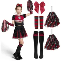 Spooktacular Creations Halloween Cheerleader Kostüm Mädchen, Bad Spirit Kostüm für Kinder, Totenkopf Gruseliges Cheerleader Outfit mit Zubehör für Mädchen Halloween Partys Rollenspiele, Rot Schwarz, L