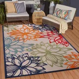 Sanat Teppich SANAT "Floral 2 Outdoor", bunt (multi), B:60cm H:6mm L:110cm, Kunstfaser, Teppiche, Teppich, In- und Outdoor geeignet, Blumen, Balkon, Terrasse, Außenbereich