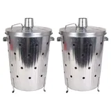 Buri 2 Stück Verbrennungstonne 75L verzinkt Feuertonne Garten Feuerschale Terrassenofen Feuerschalen für den Garten Feuerkorb Körbe Feuerstelle Outdoor Ofen Terrasse