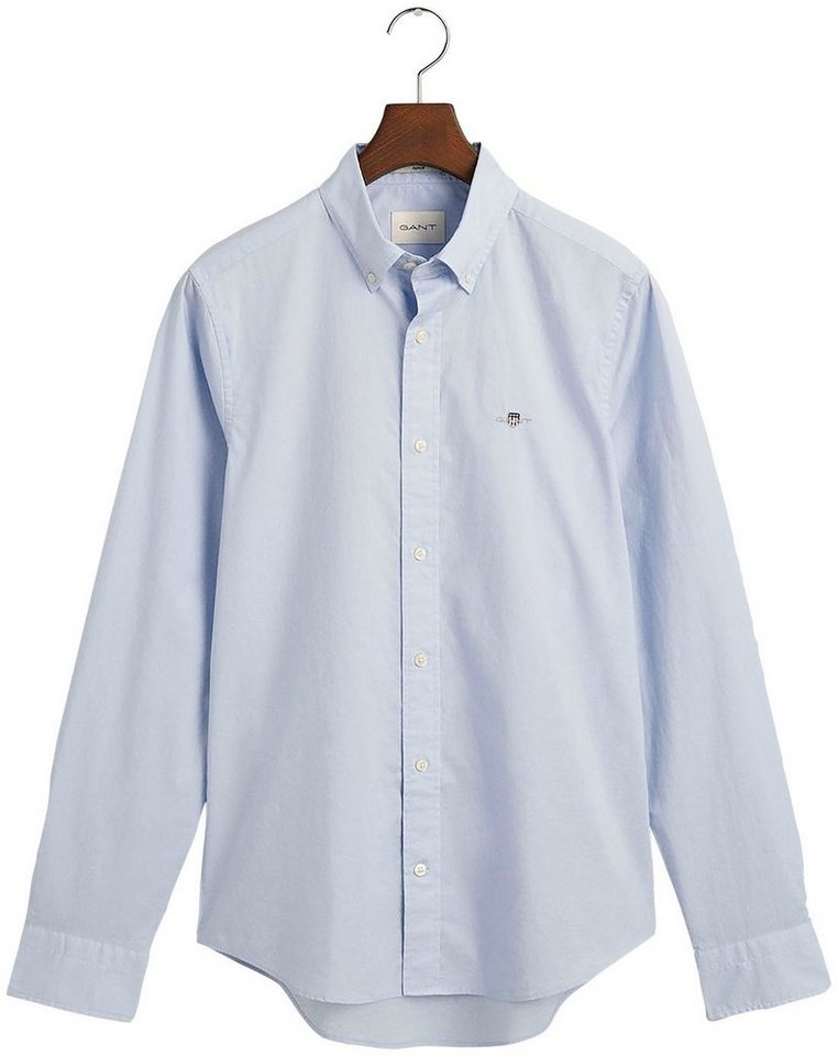 Gant Langarmhemd Slim Fit Popeline Hemd leichte Baumwolle strapazierfähig pflegeleicht mit klassischer Logostickerei auf der Brust blau XXXL