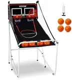 Vevor Indoor-Basketballspiel für 2 Spieler, Basketballautomat, Baskeltballständer mit 4 Bällen & 8 Spielmodi & 2 Basketballkörben & Tafel & Aufblaspumpe, für Kinder, Erwachsene (Schwarz) Faltbar