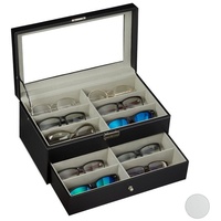relaxdays Brille Brillenbox für 12 Brillen, Schwarz grau|schwarz