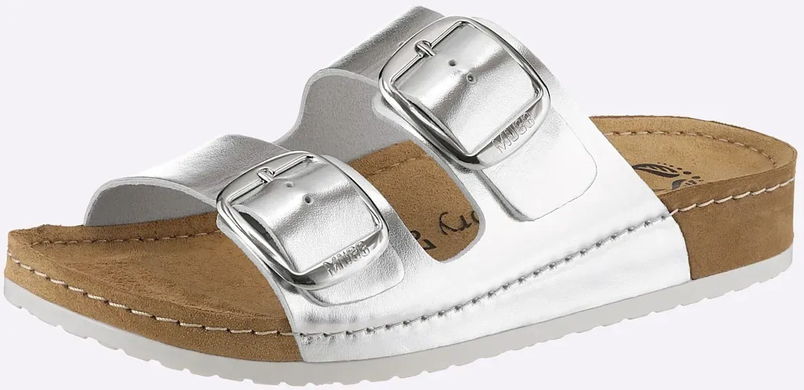 Pantolette MUBB, Damen, Gr. 39, silberfarben, Glattleder, Rindsleder, Schuhe Pantolette