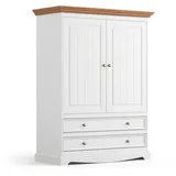 Natur24 Kleiderschrank Bello Elegante Weiß Wäscheschrank Kiefer Massiv Kleiderschrank Kommode braun