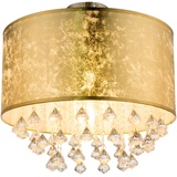 GLOBO Decken Lampe Schlaf Gäste Zimmer Stoff Schirm Kristall Leuchte Blatt-Gold Design im Set inkl. LED Leuchtmittel