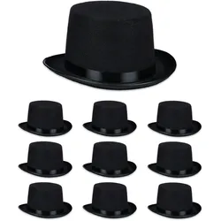 Relaxdays Zylinder Hut 10er Set, Zauberhut Damen & Herren, Kopfumfang 58 cm, Kostümzylinder Halloween, Karneval, schwarz