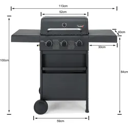 TAINO COMPACT 3+0 Gasgrill Grillwagen platzsparend Griller Gas Grill BBQ schwarz
