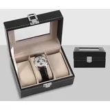(schwarze) Uhrenbox Aus Leder – Premium – 3 Fächer – Schwarz