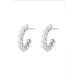 Hey Happiness Perlenohrringe Creolen Silber 925 Damen offen, 18K Vergoldet, Silber Ohrstecker Süßwasserperlen weiß rund, Brautschmuck silberfarben