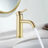 Mumu - Waschtischmischer, Einhebel-Badezimmer-Wasserhahn, Messingrohr, Waschbecken-Wasserhahn, heißes und kaltes Wasser, gebürstetes Gold