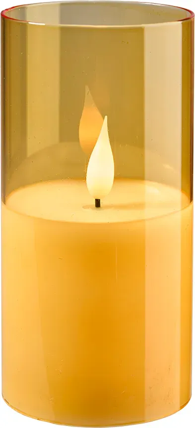 LED Kerze Flackerflamme D7,5H15cm Glas  - gelb