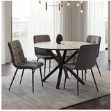 Homestyle4u Essgruppe Ø Ø110 rund 5-tlg. | Esstisch + 4 Samt grau | Homestyle4u