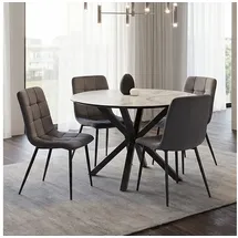 Homestyle4u Essgruppe Ø Ø110 rund 5-tlg. | Esstisch + 4 Samt grau | Homestyle4u