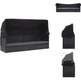Outdoor-sofabett Mit Dach Poly-rattan Schwarz - Outdoor Möbel - Gartenbank - Loungebank - Sonnenliege - Rattan Liege