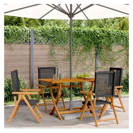 vidaXL Gartenstuhl Verstellbar 4 Stk. Schwarz Poly Rattan Massivholz