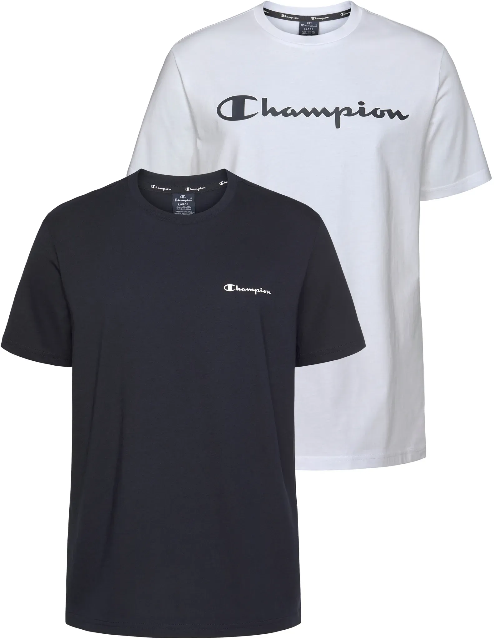 T-Shirt CHAMPION, Jungen, Gr. M, blau (marine, weiß), Obermaterial: 100% Baumwolle, Basic hüftlang, Rundhals, Shirts T-Shirt
