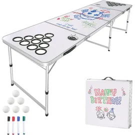 Vevor tragbarer Beerpong-Tisch klappbarer Heckklappentisch mit Löchern für Becher & trocken abwischbaren Marker & Tragegriffen, höhenverstellbarer Tisch für Büro Heckklappenparty und Camping