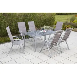 Gartenmöbel Set 7-tlg. Taviano Metall/Textil/Glas