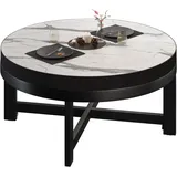 BO | Bistro Lounge Tisch | Ø70xH34cm | 50mm | Schwarzer Rand | Weiß Marmor/ Schwarz