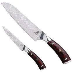 Hiroto Damaskus Messer - 7 "Santoku -Messer + 4" Schuhmesser