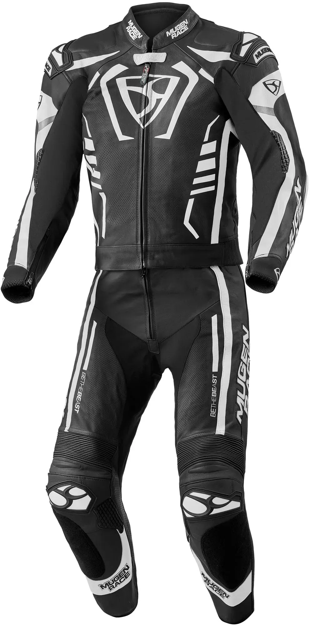 MUGENRACE Predator perforierte 2-Teiler Motorrad Lederkombi, schwarz-weiss, Größe 48 für Männer