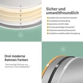 Hoko LED Ovalspiegel mit Metallrahmen 50x90 cm / Kaltweiß Badezimmer & Flur Touch-Sensor & Memory-Funktion - Weiß.