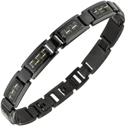 Armband JOBO, schwarz, Armbänder, Damen, Edelstahl, Edelstahl mit goldfarbenen Effekten 22 cm