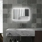 Homcom Badspiegel mit LED-Leuchte, 70 x 50 cm Wandspiegel - Silber