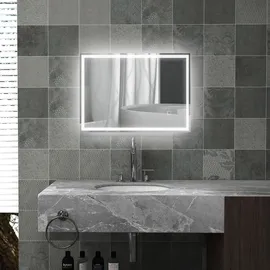 Homcom Badspiegel mit LED-Leuchte, 70 x 50 cm Wandspiegel - Silber