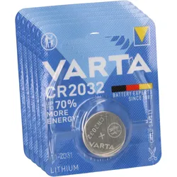5x VARTA Lithium-Knopfzelle 3V CR 2032 DL 2032 ECR 2032 L14 EA - 2032C Lithium 5004LC
