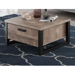 Couchtisch "Emile" in Eiche Tabak und schwarz Beistelltisch mit 2 x Schubkasten 80 x 80 cm