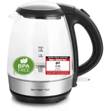 EMERIO Wasserkocher 1.2L, Glas, Schwarz, Silber Fassungsvermögen: