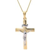 HOPLO Kreuzanhänger Anhänger Kreuz 585 Gold mit massiver Goldkette 1,1 mm, Made in Germany 55 cm