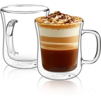 ComSaf Doppelwandige Latte Macchiato Gläser 2x320ml, 2er Set Kaffeetassen Glas aus Borosilikatglas, Kaffeeglas Teegläser mit Henkel für Cappuccino, Latte, Tee, Iced Americano, Milch, Saft, Bier