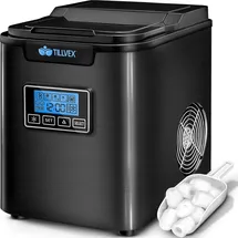 tillvex Eiswürfelmaschine Edelstahl Schwarz 12 kg - 24 h | Eiswürfelbereiter mit Timer und 2,2 Liter Wassertank | Ice-Maker LCD-Display & Selbstr... - Schwarz