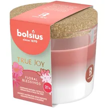 Bolsius Duftkerze im Glas mit Korkdeckel True Joy rosa Floral Blessings Duftkerzen - Duft - mit natürlichen Extrakten - Brenndauer: bis zu 21 Stunden - Ohne Palmöl - Natürliches Wachs