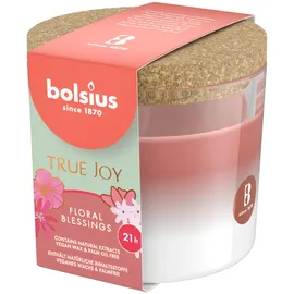 Bolsius Duftkerze im Glas mit Korkdeckel True Joy rosa Floral Blessings Duftkerzen - Duft - mit natürlichen Extrakten - Brenndauer: bis zu 21 Stunden - Ohne Palmöl - Natürliches Wachs