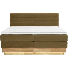 OTTO home Boxspringbett OTTO HOME "JENNA in verschiedenen Farben und Breiten erhältlich", braun (bronzo), B:204cm L:216cm, Komplettbetten, Boxspringbett, LED-Beleuchtung, mit zertifizierten, recycelten Bezugsstoffen