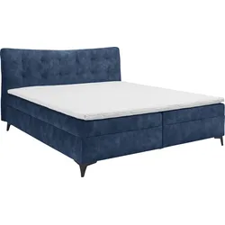 Boxbett ED EXCITING DESIGN "Melrose", blau (dunkelblau), B:182cm L:210cm, 100% Polyester, Komplettbetten, Boxspringbett, inkl. Topper
