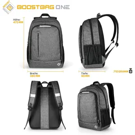 Boostboxx BoostBag One Backpack - Boostboxx City-Rucksack für Laptop/Notebook bis 15,6", Ipad, Tablet und Handy, perfekt für Schule, Studium, Business oder Beruf, grau