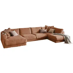 KAWOLA Sofa MADELINE Wohnlandschaft U-Form Cord rost Longchair links