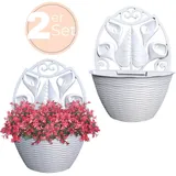 2x Blumentopf Wand Blumen Topf Montage Pflanzen Halterung 32 cm Weiß Rattan