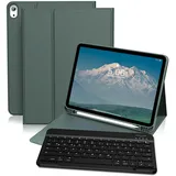GKABXY Hülle mit Tastatur für iPad 11/10 Generation, 11/10,9 Zoll (2025/2022), Flexibles TPU Hülle mit Stifthalter, QWERTZ Layout, Magnetische Abnehmbar Bluetooth Tastatur für iPad A16, Nachtgrün