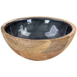 levandeo Schüssel 15cm Mango Holz Grau Perlmutt Emaille Schale Bowl Salatschüssel Deko - Braun