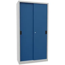 Pavoy Schiebetürenschrank Stahl 1950 x 1000 x 400 mm lichtgrau/enzianblau 4 Fachböden