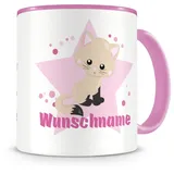 Samunshi® Kindertasse mit Namen Tasse Süße Katze Personalisierte Tasse mit Namen Kinder Kinderbecher mit Namen Kindergarten rosa 300ml