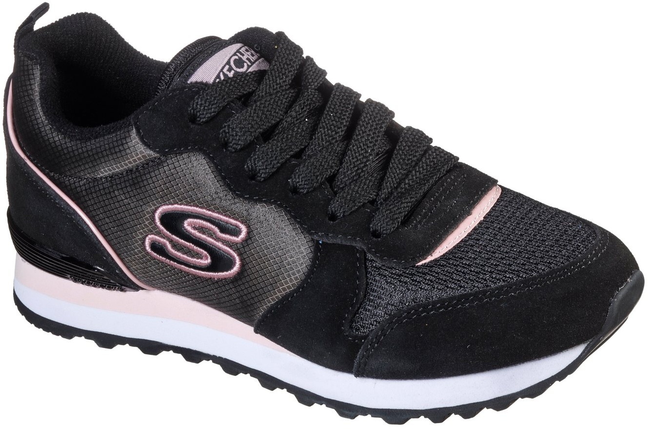 Skechers Nylon Quarter Lace Up Jogger Sneaker im modischen Kontrastlook, Freizeitschuh, Halbschuh, Schnürschuh rosa|schwarz 35